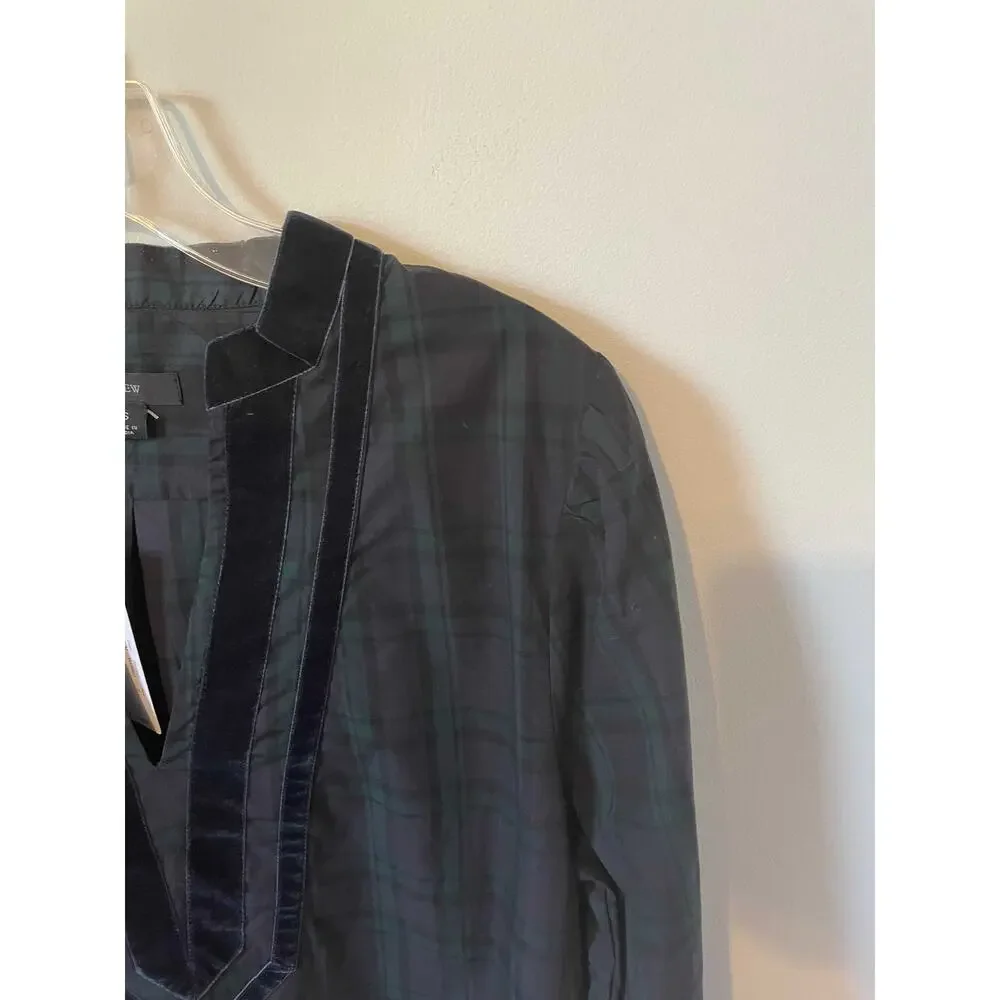 J. Crew Plaid Velvet Christmas Tunic Blouse Green Navy Blue Size Small NEW